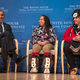Brayden White of the St. Regis Mohawk Tribe, right, and Tatiana Ticknor of the Yup'ik/Tlingit/Dena'ina, listen as President Barack Obama speaks during the 2015 White House Tribal Nations Conference, Thursday, Nov. 5, 2015, in Washington. In conjunction with the conference, shoe company and apparel maker Adidas announced it will provide free design resources to schools looking to shelve Native American mascots, nicknames, imagery or symbolism.